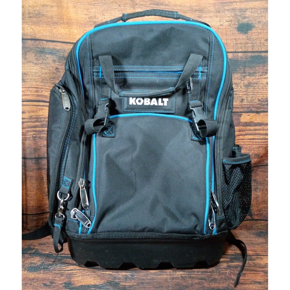 Kobalt Heavy Duty Tool Backpack Black Blue Molded Base Multi Pocket Organizer
